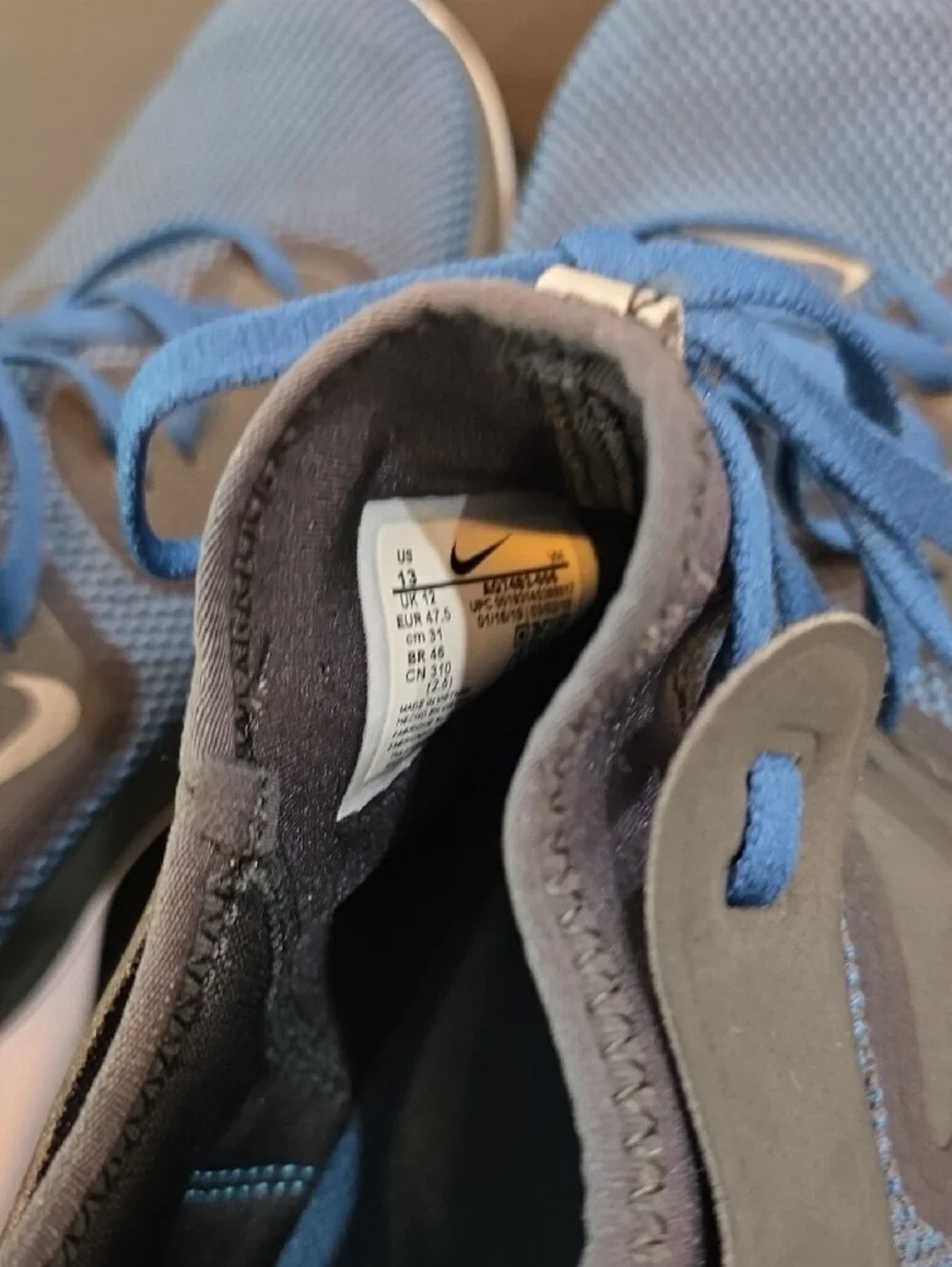 Nike Flex RN 2019 Men's Blue and Gray Training Sneakers with White Soles Size 13